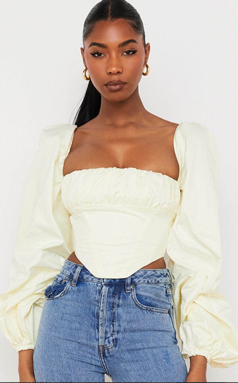 House of CB Miriam Lemon Balloon Sleeve Corset Top - Size S NWT (flawed)
